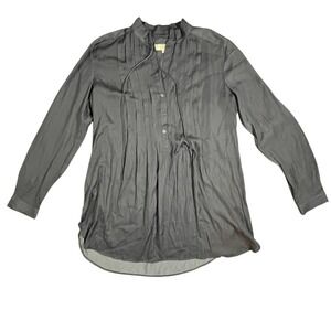 LOFT Women's Gray Pleated Tie Neck Long Sleeve Tunic Shirt Size S